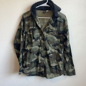 Camo Print Hooded‎ Shirt Jacket Military Style Utility Green Size M